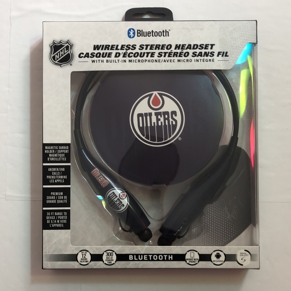 NHL Oilers Wireless Stereo Headset with Built-in Microphone Neckband - Picture 2 of 8